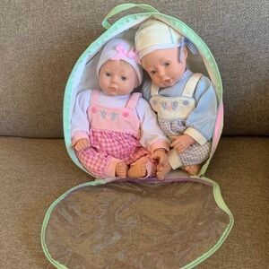 Vintage 1997-98 Cititoy Girl Boy Twin Baby Dolls and Carrying Case
